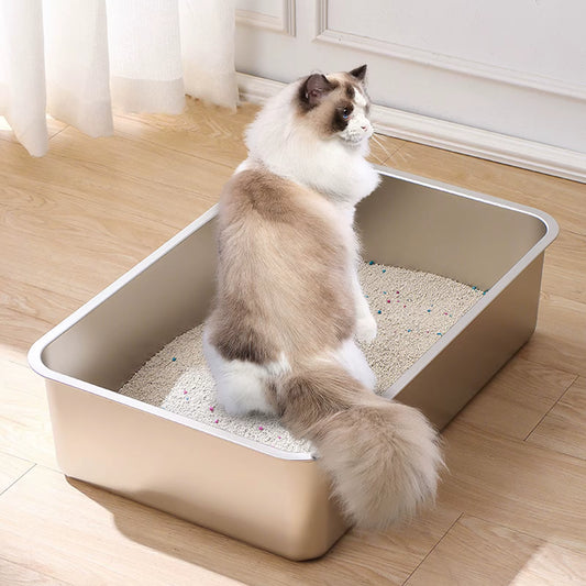 Premium Large 304 Stainless Steel Cat Litter Box - High-Sided Design for Effortless Cleaning - Perfect Indoor Cat Pan