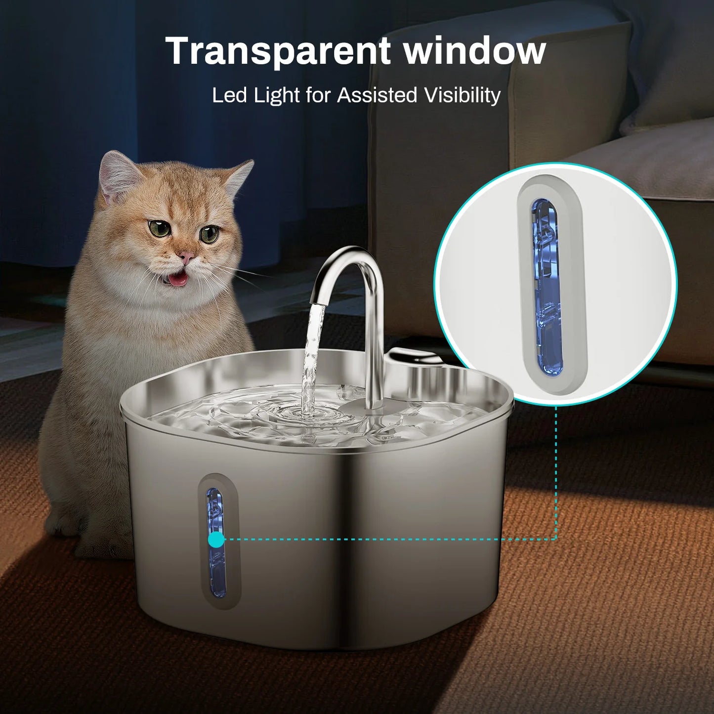 Elevate Your Pet's Hydration: 2.2L Stainless Steel Automatic Water Fountain - No Plug Needed!