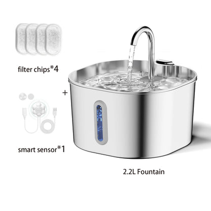 Elevate Your Pet's Hydration: 2.2L Stainless Steel Automatic Water Fountain - No Plug Needed!